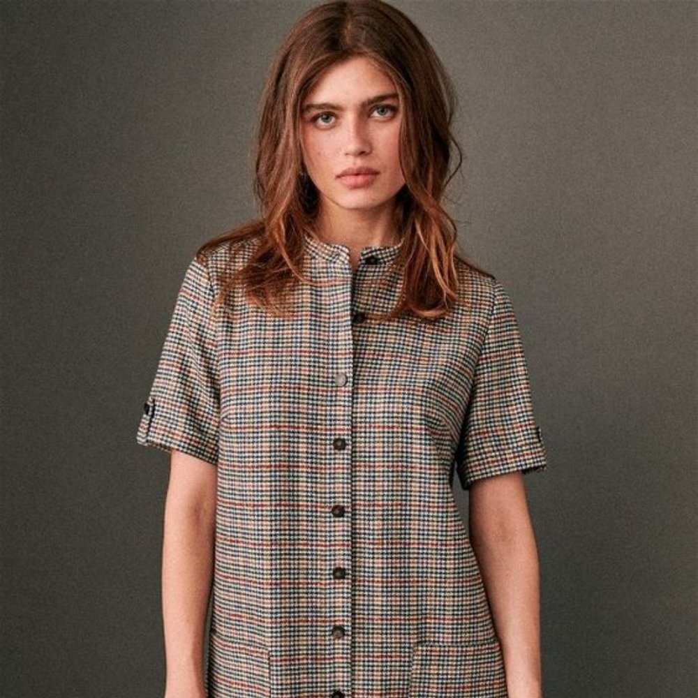 Sezane Houndstooth Print Wool Dress, Size 8